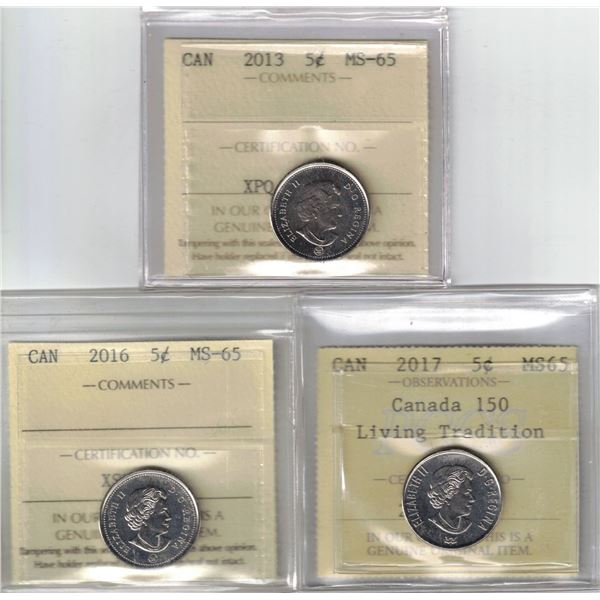 2013- 2016- 2017 Living Tradition 5¢ All MS-65 3Pcs