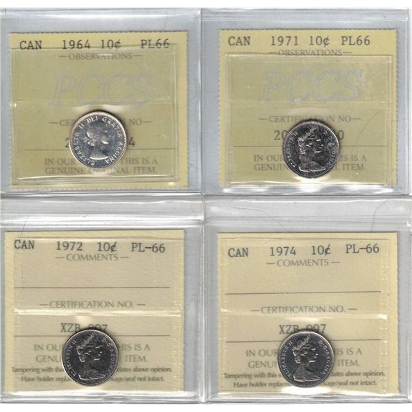 1964-1971-1972-1974 10¢ All PL66 4pcs