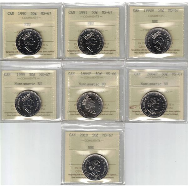 50¢ ICCS-PCCS NBU Lot of 7 pcs, Professional Coin Certification System
