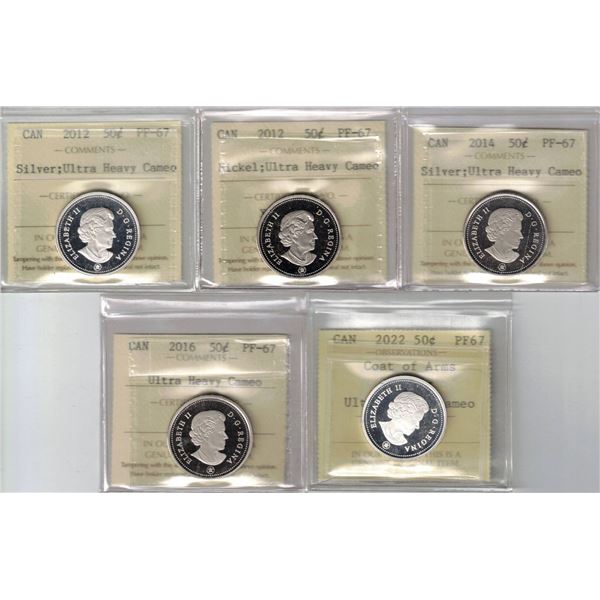 50¢ ICCS-PCCS Nickel/Silver Proof Lot of 5 pcs, Professional Coin Certification System
