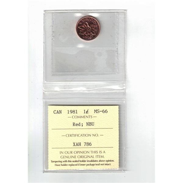 1981 Canada 1¢; Red, NBU, Certified ICCS MS66