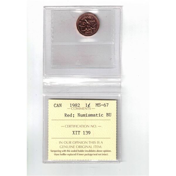 1982 Canada 1¢; Red, NBU, Certified ICCS MS67
