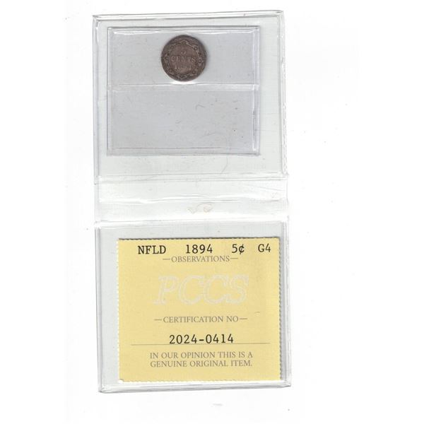 Newfoundland 1894 5¢ Certified PCCS G4, Professional Coin Certification System