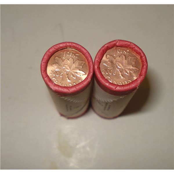 Canada 1¢ Roll 2006 Logo & 2006 No Logo, New Rolls both non magnetic