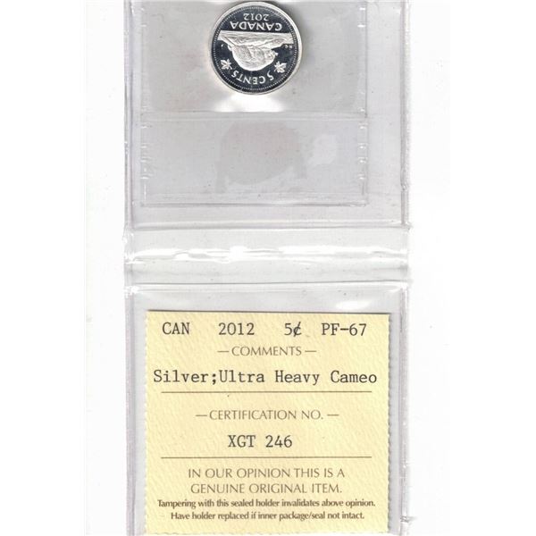 2012 Canada 5¢; Silver; Ultra Heavy Cameo, Certified ICCS PF67