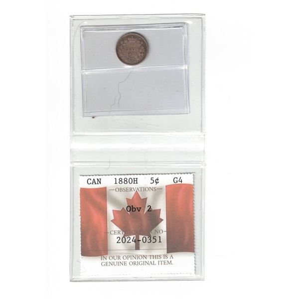 1880H Canada 5¢ ;Obv 2, Certified PCCS G4 Professional Coin Certification System