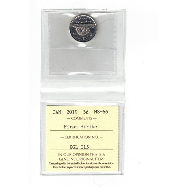 2019 Canada 5¢; First Strike, Certified ICCS MS66