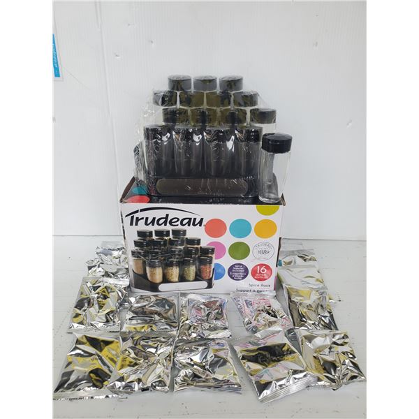 NEW TRUDEAU 16 GLASS BOTTLE SPICE SET W/ RACK