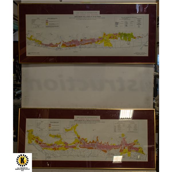 2 FRAMED FRENCH WINE REGION MAPS