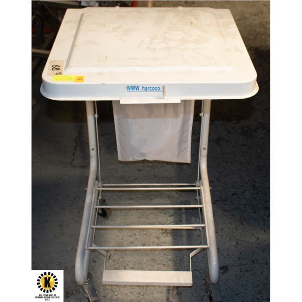WHITE CLEANING BAG CART W/ FOOT ACTIVATED LID