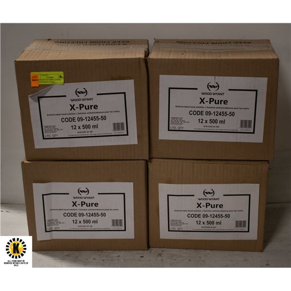 4 CASES OF 12 X 500ML X-PURE ANTIMICROBIAL HAND