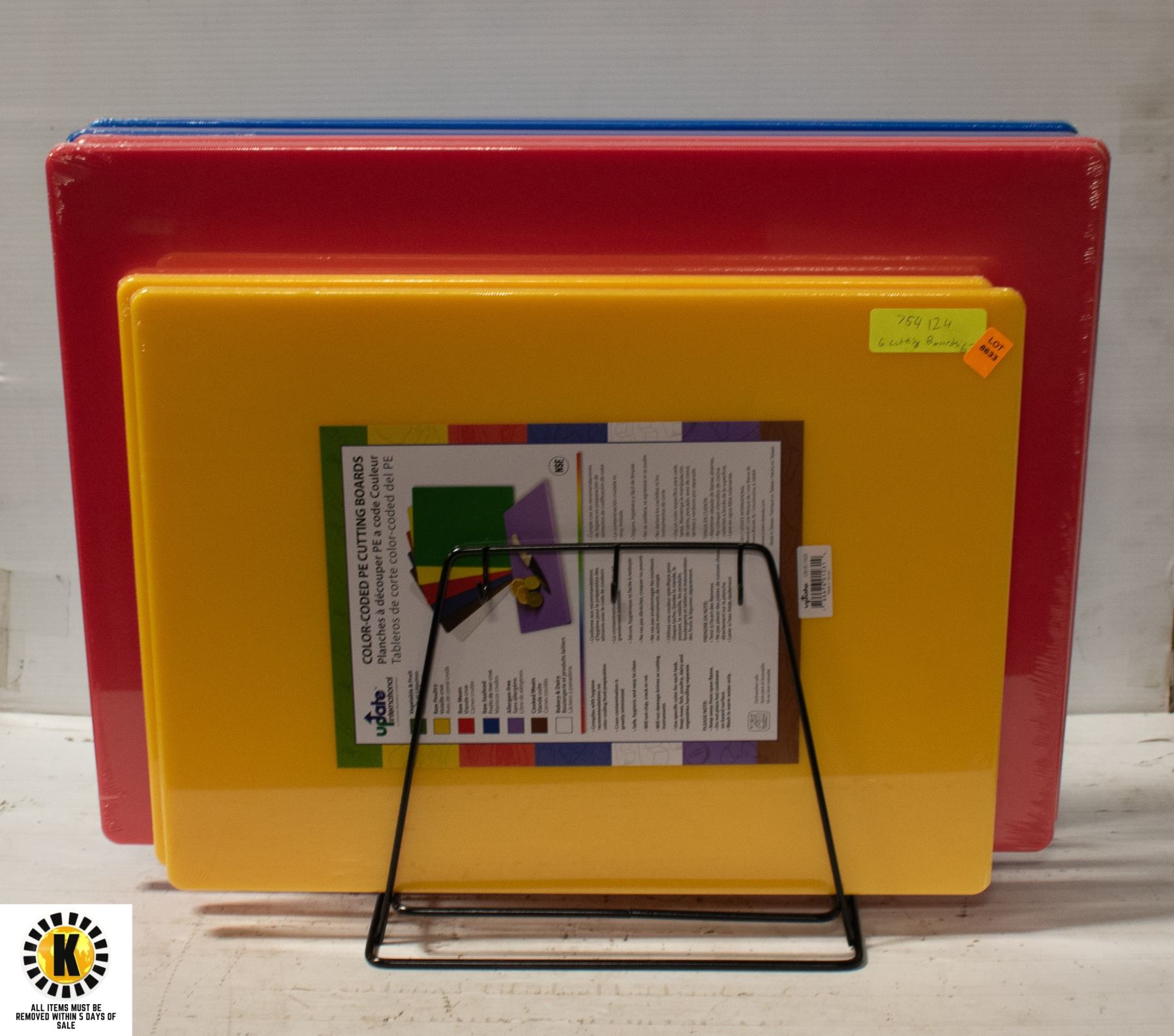 SET OF 6 MIXED COLOURED CUTTING BOARDS & RACK