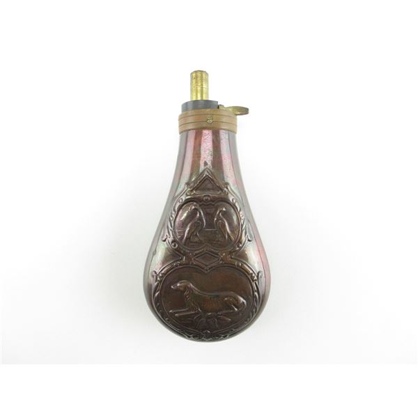 ANTIQUE BRASS PISTOL POWDER FLASK