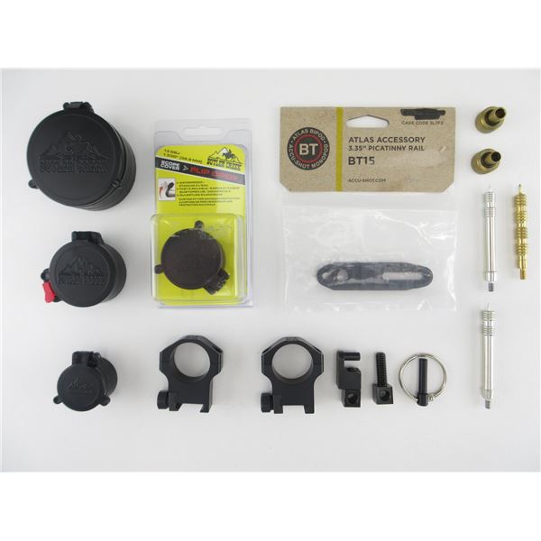 SCOPE RINGS, PICATINNY RAIL, FLIP UP LENS COVERS, ETC. LOT