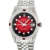 Image 1 : Rolex Mens Stainless Steel Red Vignette Ruby and Diamond Datejust Wristwatch
