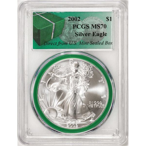 2002 $1 American Silver Eagle Coin PCGS MS70 Direct From U.S. Mint Sealed Box
