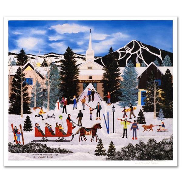 Jane Wooster Scott "Embracing Winter's Joys" Limited Edition Lithograph on Paper