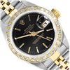 Image 1 : Rolex Ladies Two Tone Black Index Diamond Datejust Wristwatch With Rolex Box