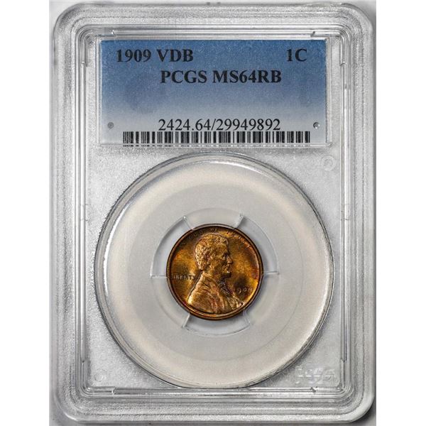 1909 VDB Lincoln Wheat Cent Coin PCGS MS64RB Amazing Reverse Color