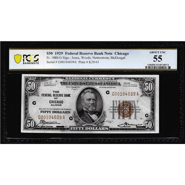 1929 $50 Federal Reserve Bank Note of Chicago Fr.1880-G PCGS About Uncirculated 55