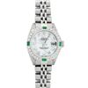 Image 2 : Rolex Ladies Stainless Steel Emerald and Diamond Datejust Wristwatch