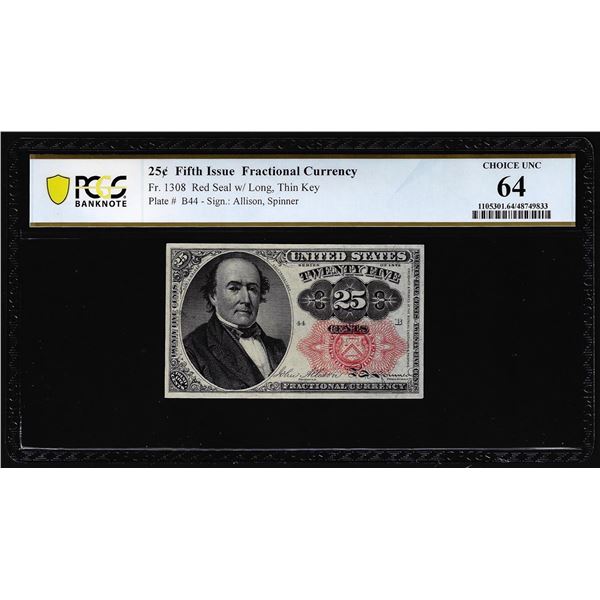 1874 Fifth Issue Twenty-Five Cents Fractional Currency Note Fr.1308 PCGS Choice Unc 64