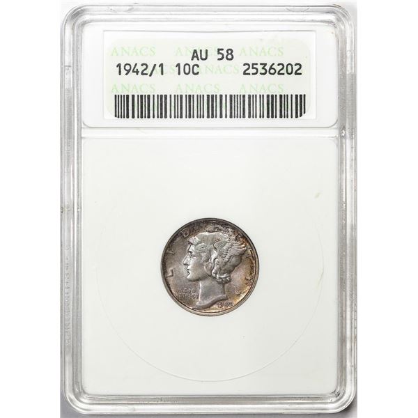 1942/1 Mercury Dime Coin ANACS AU58 Old Soap Box Holder