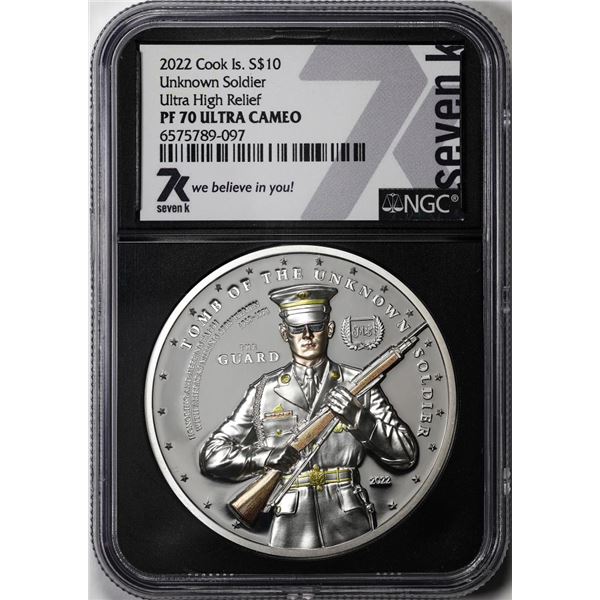 2022 Cook Islands $10 Unknown Soldier Ultra High Relief Coin NGC PF70 Ultra Cameo