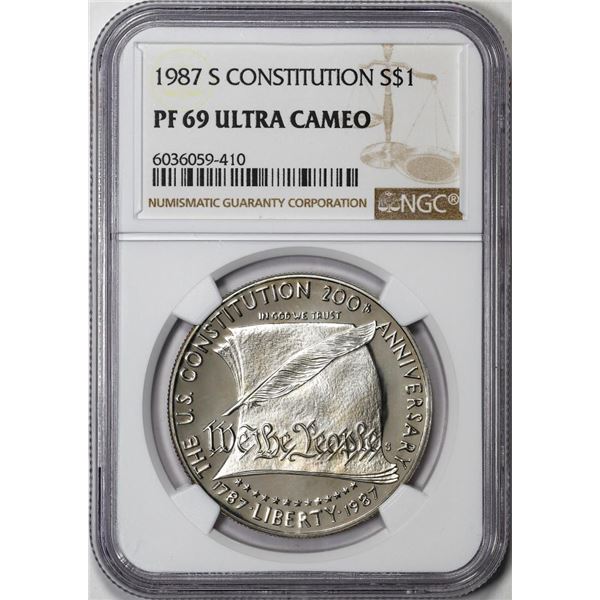 1987-S $1 Proof Constitution Commemorative Silver Dollar Coin NGC PF69 Ultra Cameo