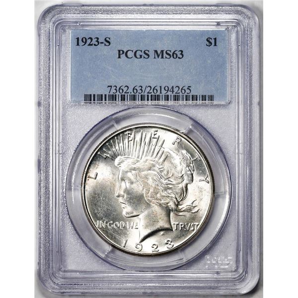 1923-S $1 Peace Silver Dollar Coin PCGS MS63