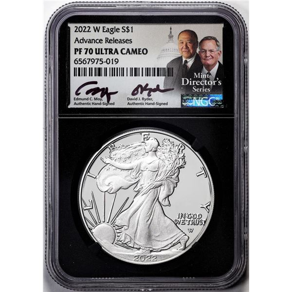 2022-W $1 Proof American Silver Eagle Coin NGC PF70 Ultra Cameo Moy & Ryder Signed