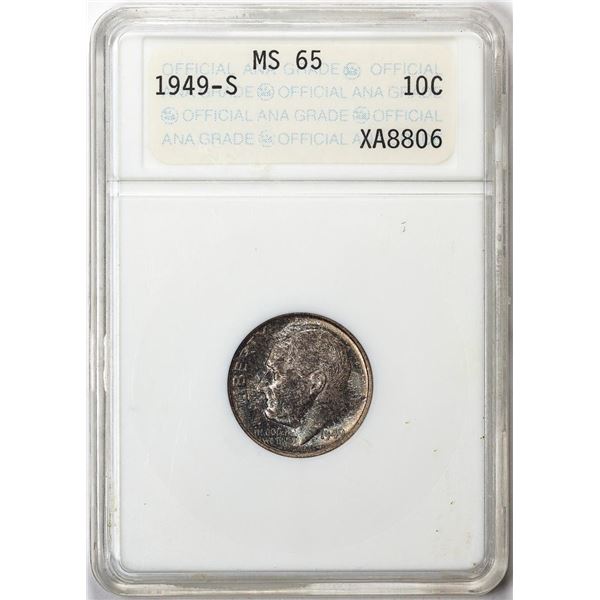 1949-S Roosevelt Dime Coin ANA MS65 Old Soapbox Holder