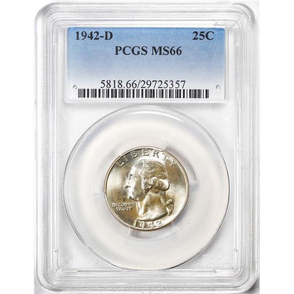 1942-D Washington Quarter Coin PCGS MS66