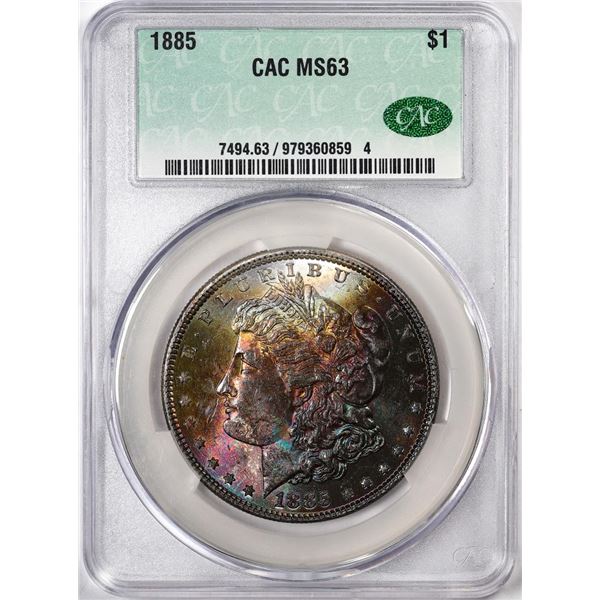 1885 $1 Morgan Silver Dollar Coin CAC MS63 Amazing Toning