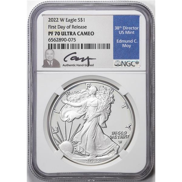 2022-W $1 Proof American Silver Eagle Coin NGC PF70 Ultra Cameo FDOR Moy Signature