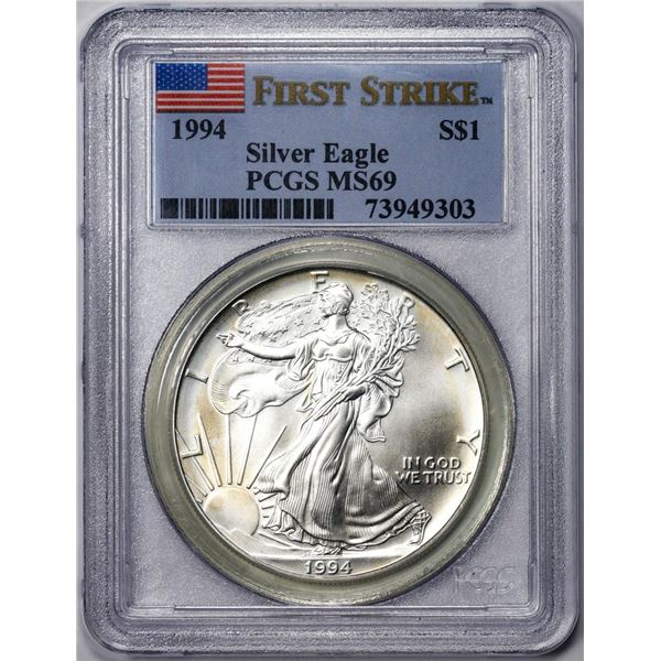 1994 $1 American Silver Eagle Coin PCGS MS69 First Strike
