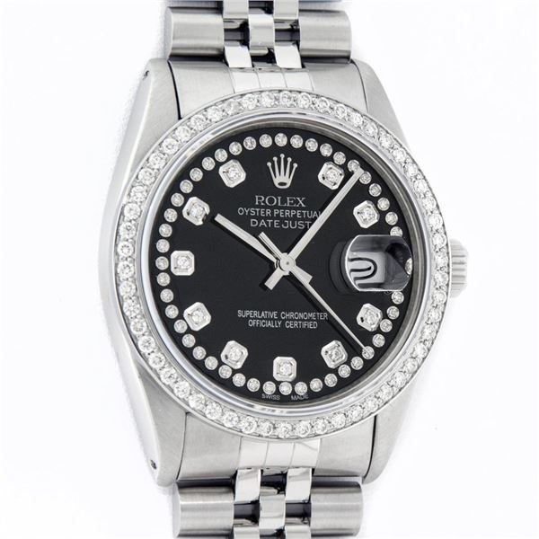 Rolex Mens Stainless Steel Diamond Datejust Wristwatch