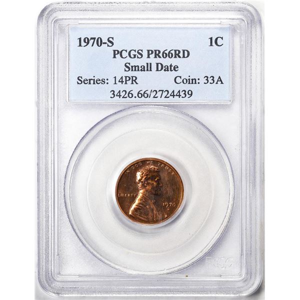 1970-S Small Date Proof Lincoln Memorial Cent Coin PCGS PR66RD