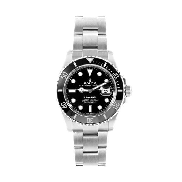 Rolex Mens Stainless Steel Submariner Wristwatch With Rolex Box And Card