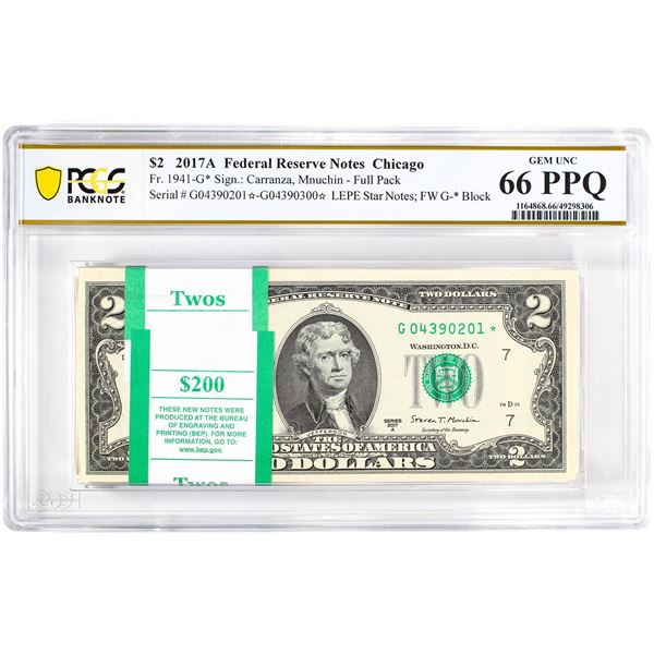Pack of 2017A $2 Federal Reserve STAR Notes Chicago Fr.1941-G* PCGS Gem UNC 66PPQ