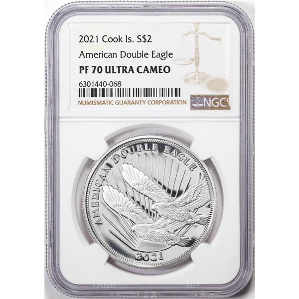 2021 Cook Islands $2 Proof American Double Silver Eagle Coin NGC PF70 Ultra Cameo