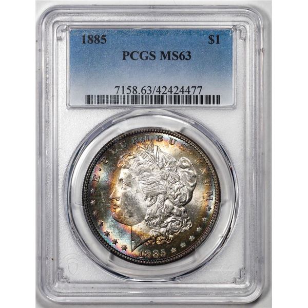 1885 $1 Morgan Silver Dollar Coin PCGS MS63 Amazing Toning