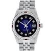 Image 2 : Rolex Mens Stainless Steel Blue Vignette Ruby and Diamond Datejust Wristwatch
