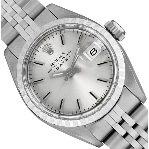 Rolex Ladies Stainless Steel Silver Index Date Wristwatch With Rolex Box