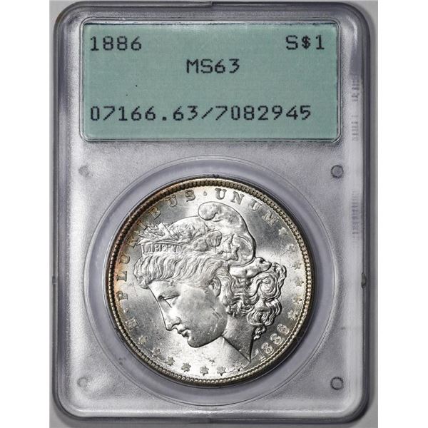 1886 $1 Morgan Silver Dollar Coin PCGS MS63 Old Green Rattler