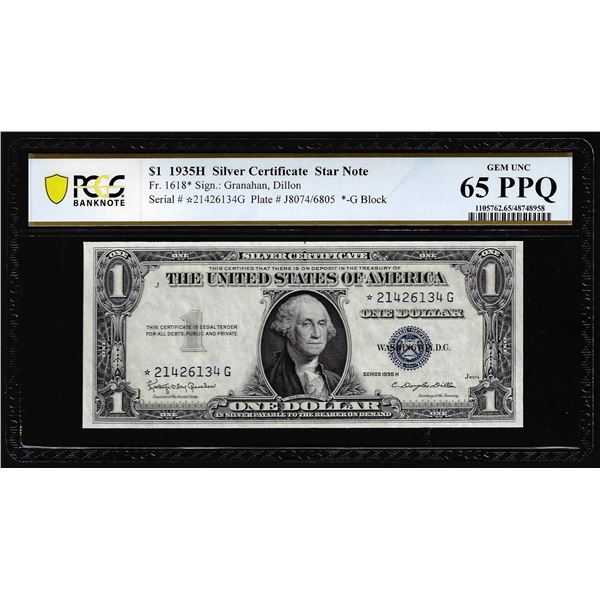 1935H $1 Silver Certificate STAR Note Fr.16198* PCGS Gem Uncirculated 65PPQ
