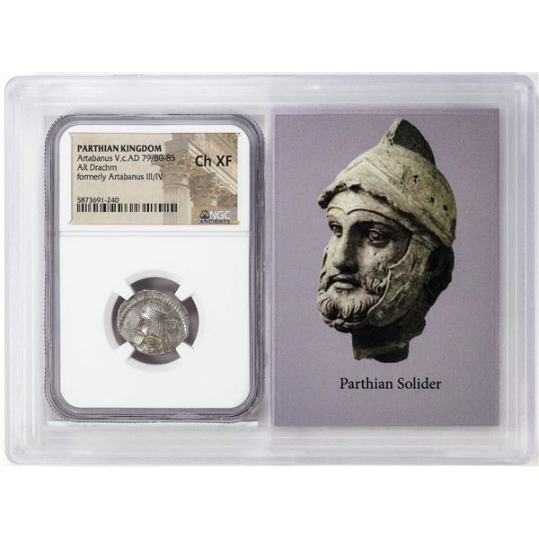 Parthian Kingdom 79/80-85 c.AD Artabanus V AR Drachm Ancient Coin NGC Ch XF Story Box