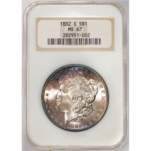 1882-S $1 Morgan Silver Dollar Coin NGC MS67 Old Fatty Holder Amazing Toning