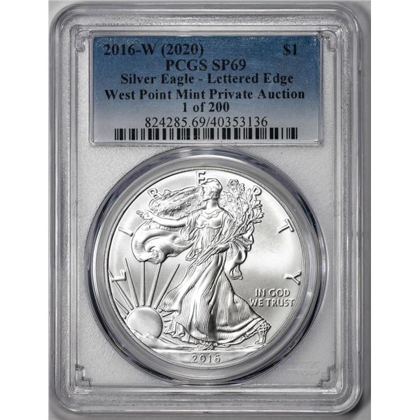 2016-W Lettered Edge $1 American Silver Eagle Coin PCGS SP69 West Point Mint