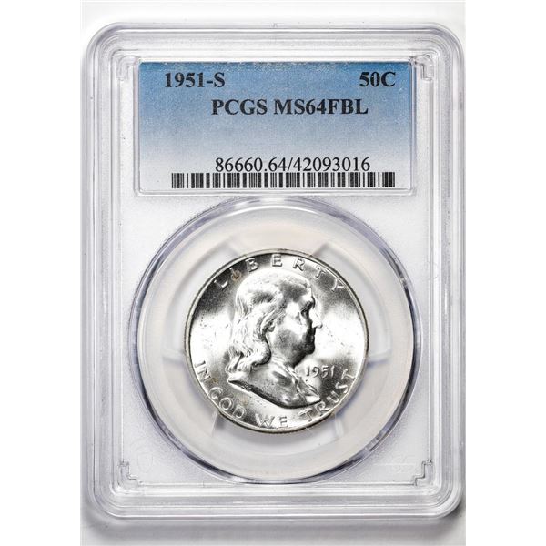 1951-S Franklin Half Dollar Coin PCGS MS64FBL